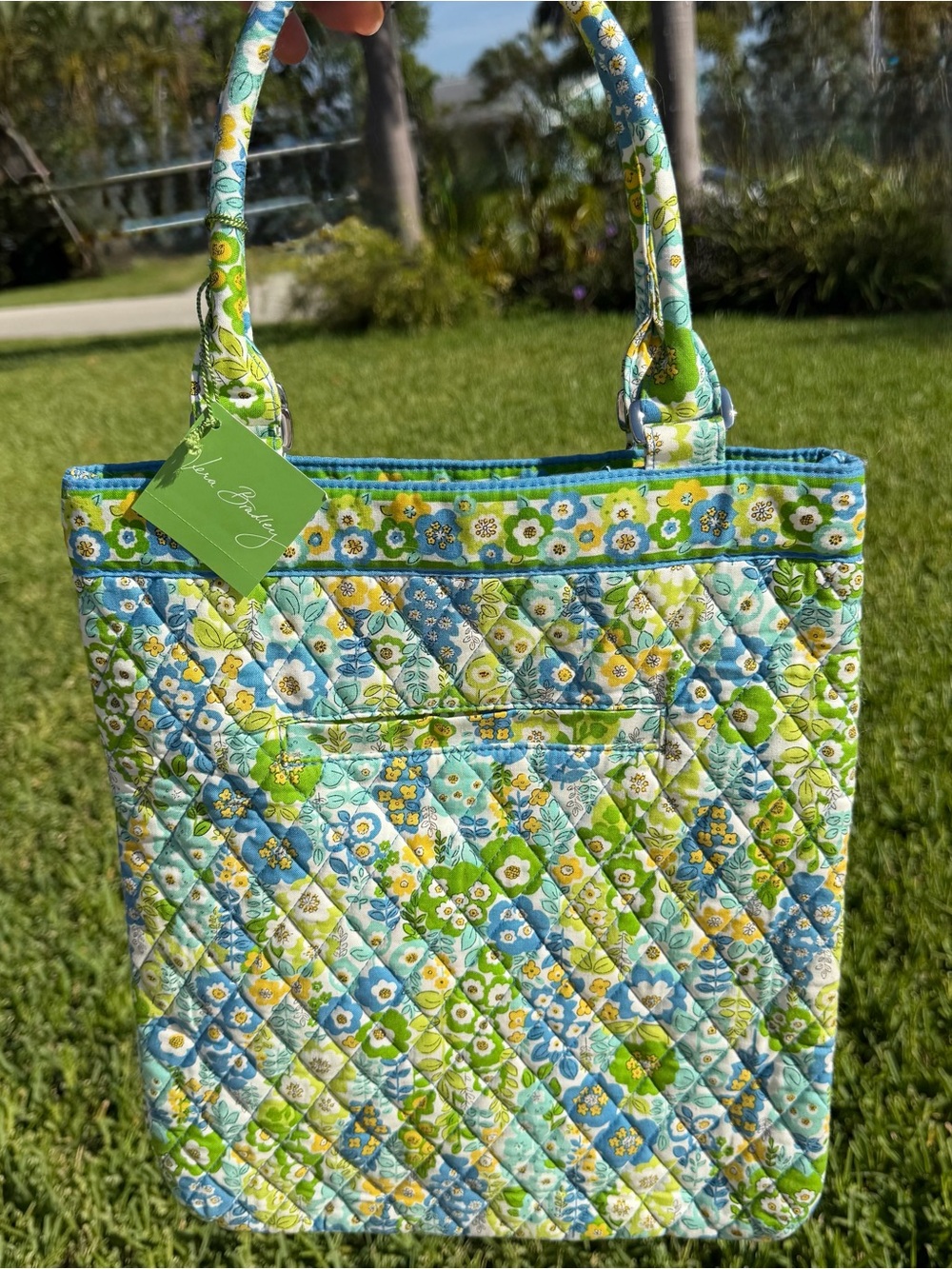 Vera Bradley Quilted Floral Tote in Blue, Green & Yellow